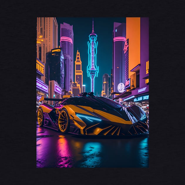 Dark Neon Sports Car in Japanese Neon City by star trek fanart and more